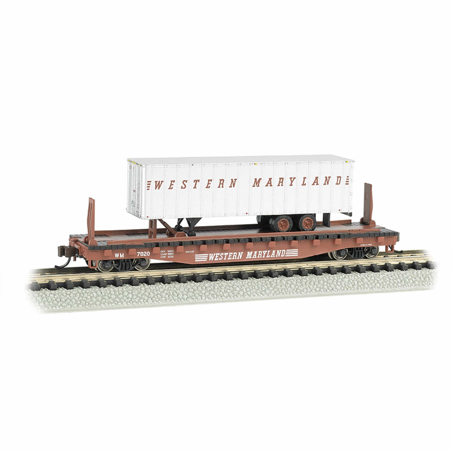 Bachmann Industries N 52'6" Flatcar w Piggyback Trailer WM WM for Freight Cars 1 Bachmann Industries N 52'6" Flatcar w Piggyback Trailer WM WM for Freight Cars