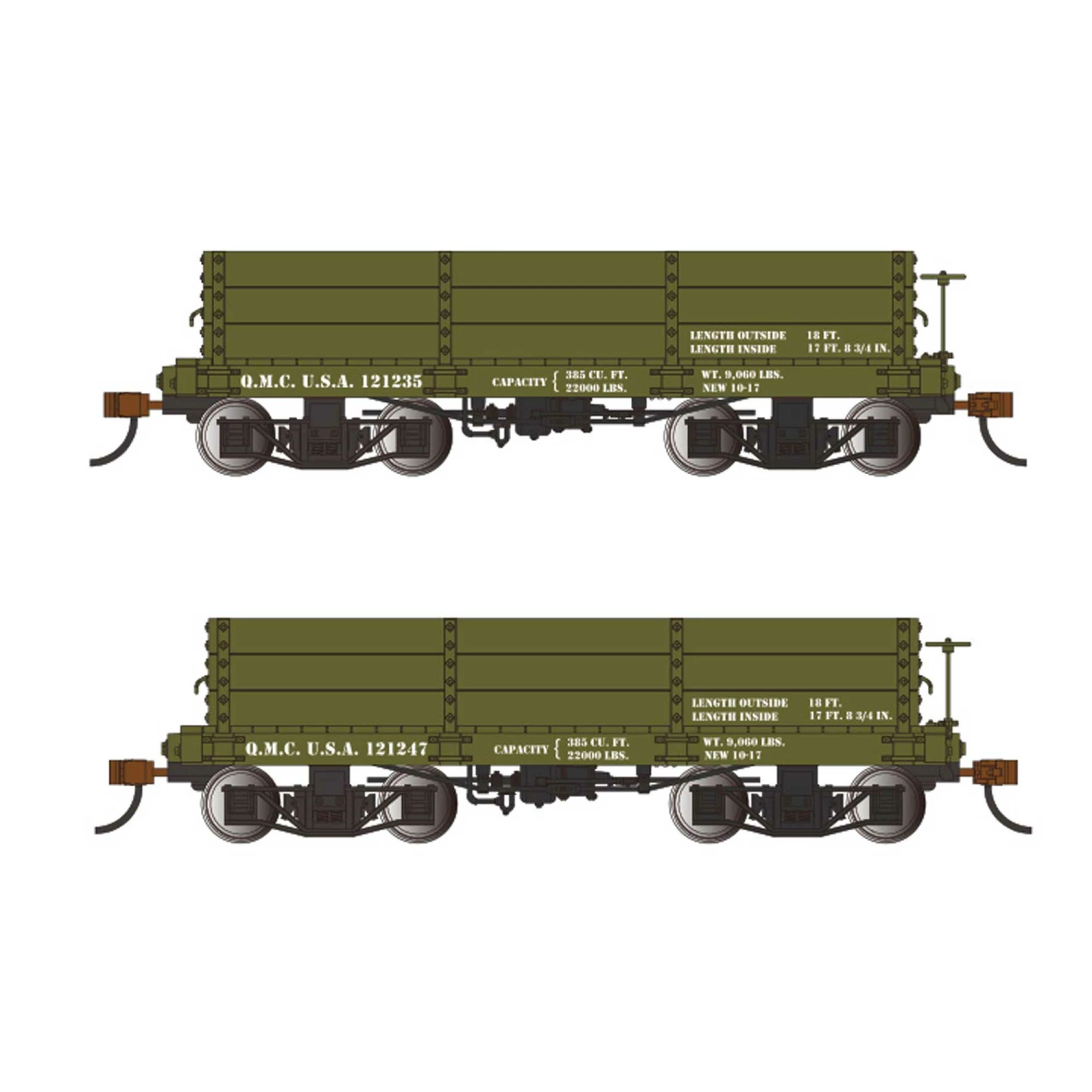 Bachmann Industries O SP On30 18' LowSide Gon US Quartermaster #121235 & 121247, Green for Freight Cars 1 Bachmann Industries O SP On30 18' LowSide Gon US Quartermaster #121235 & 121247, Green for Freight Cars