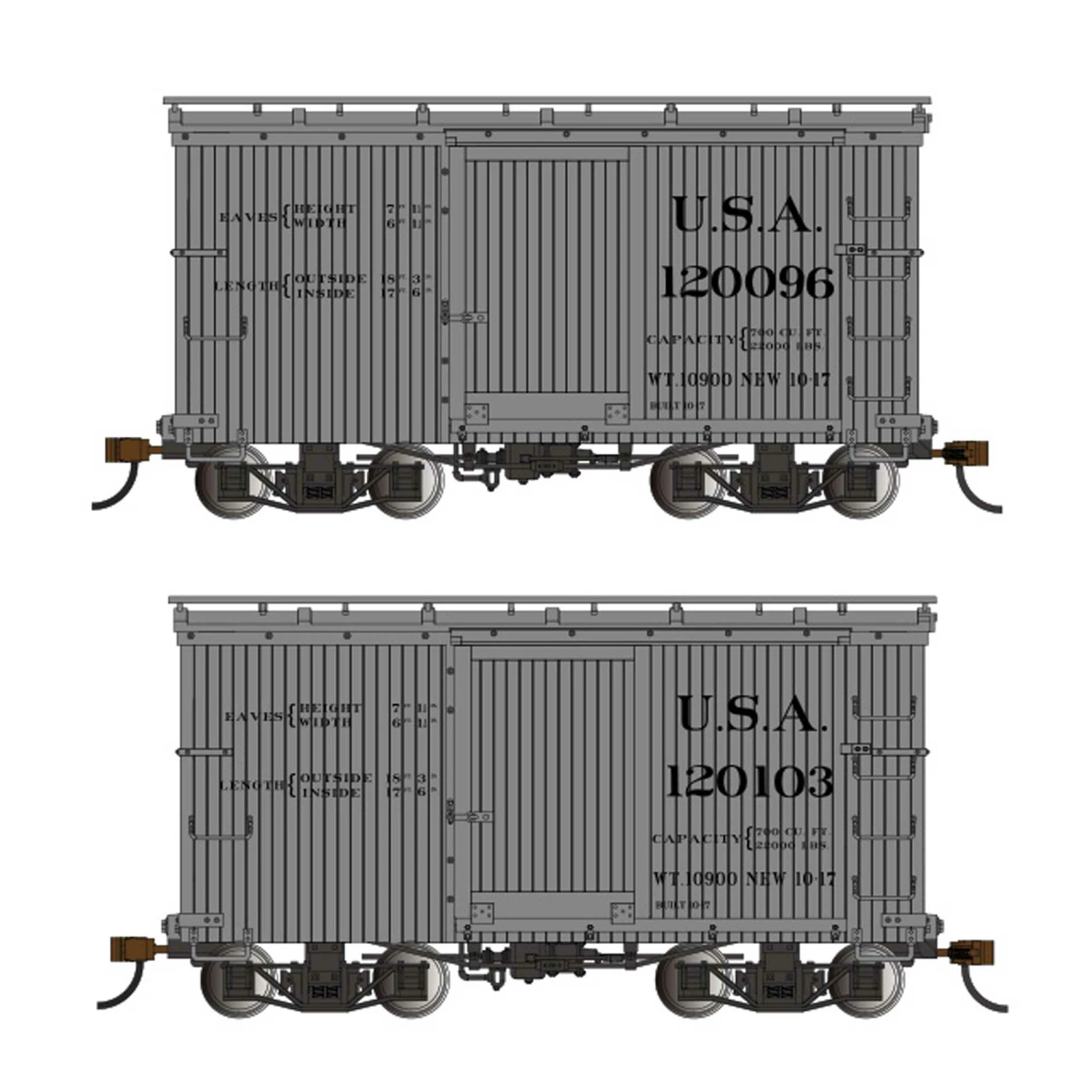 Bachmann Industries O SP On30 18' Box with Murphy Roof USA #120096 & 120103, Gray for Freight Cars 1 Bachmann Industries O SP On30 18' Box with Murphy Roof USA #120096 & 120103, Gray for Freight Cars
