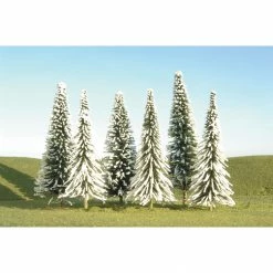 Bachmann Industries Scenescapes Pine Trees with Snow, 3-4" (9) for Scenery