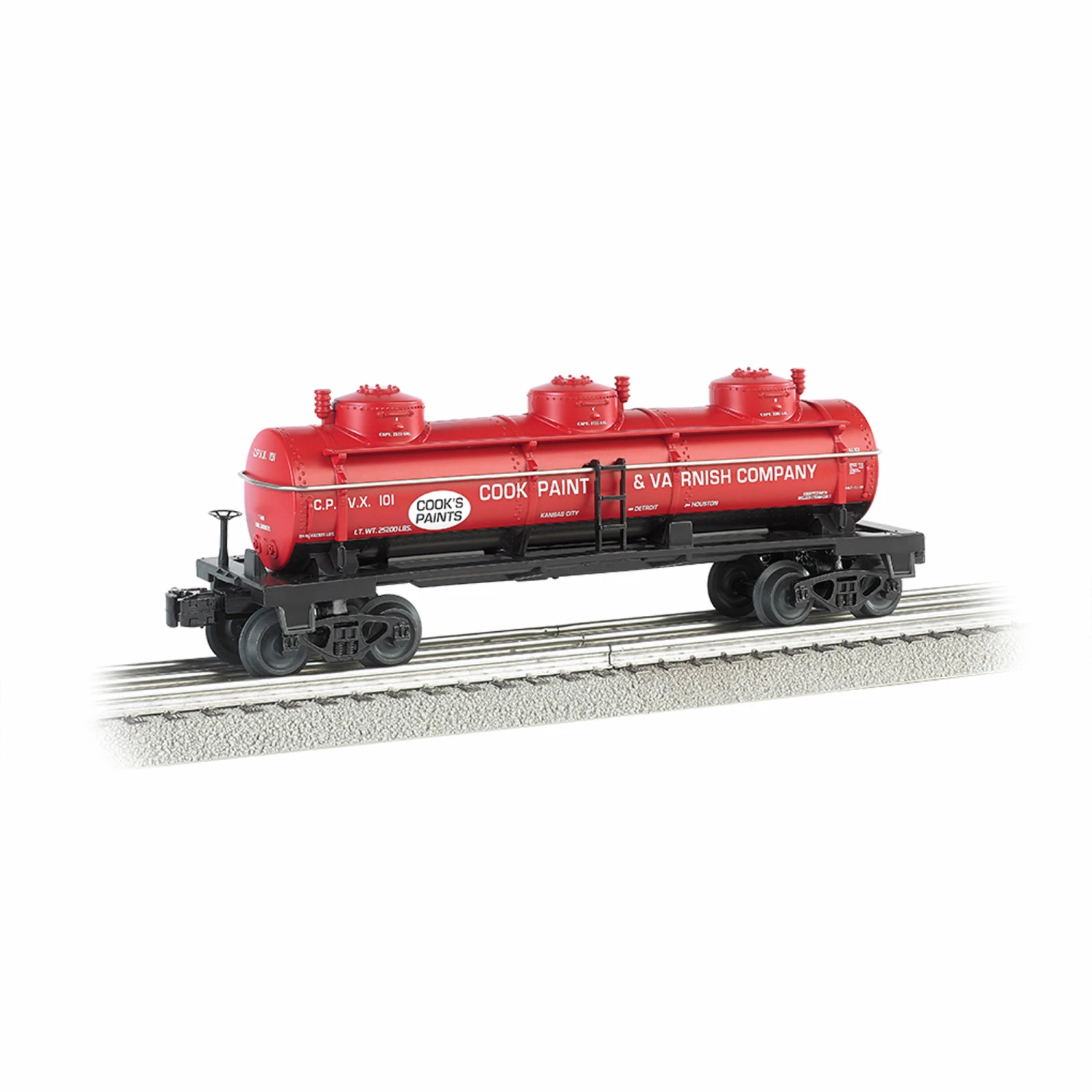 Bachmann Industries O Williams 3-Dome Tank Cook Paint & Varnish Co for Freight Cars 1 Bachmann Industries O Williams 3-Dome Tank Cook Paint & Varnish Co for Freight Cars